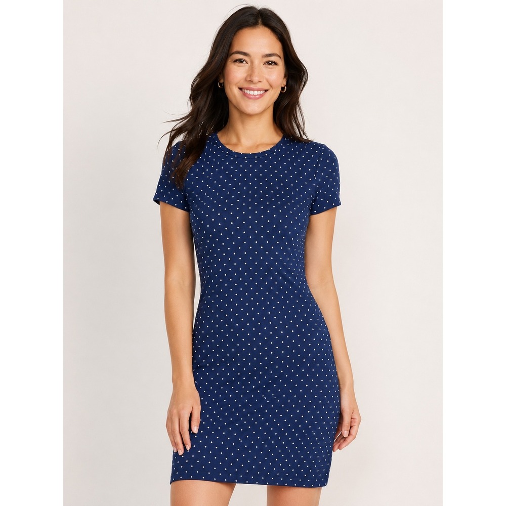 Old Navy Womens Polka Dot Stretch Jersey‎ T-Shirt Dress Navy Blue S TALL Preppy